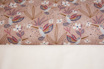 Stoffpaket Jersey + Bündchen mit Kolibris und Blumen, altrosa, weiß